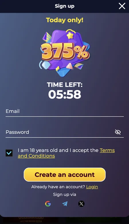 Hawaii Spins registration and account form